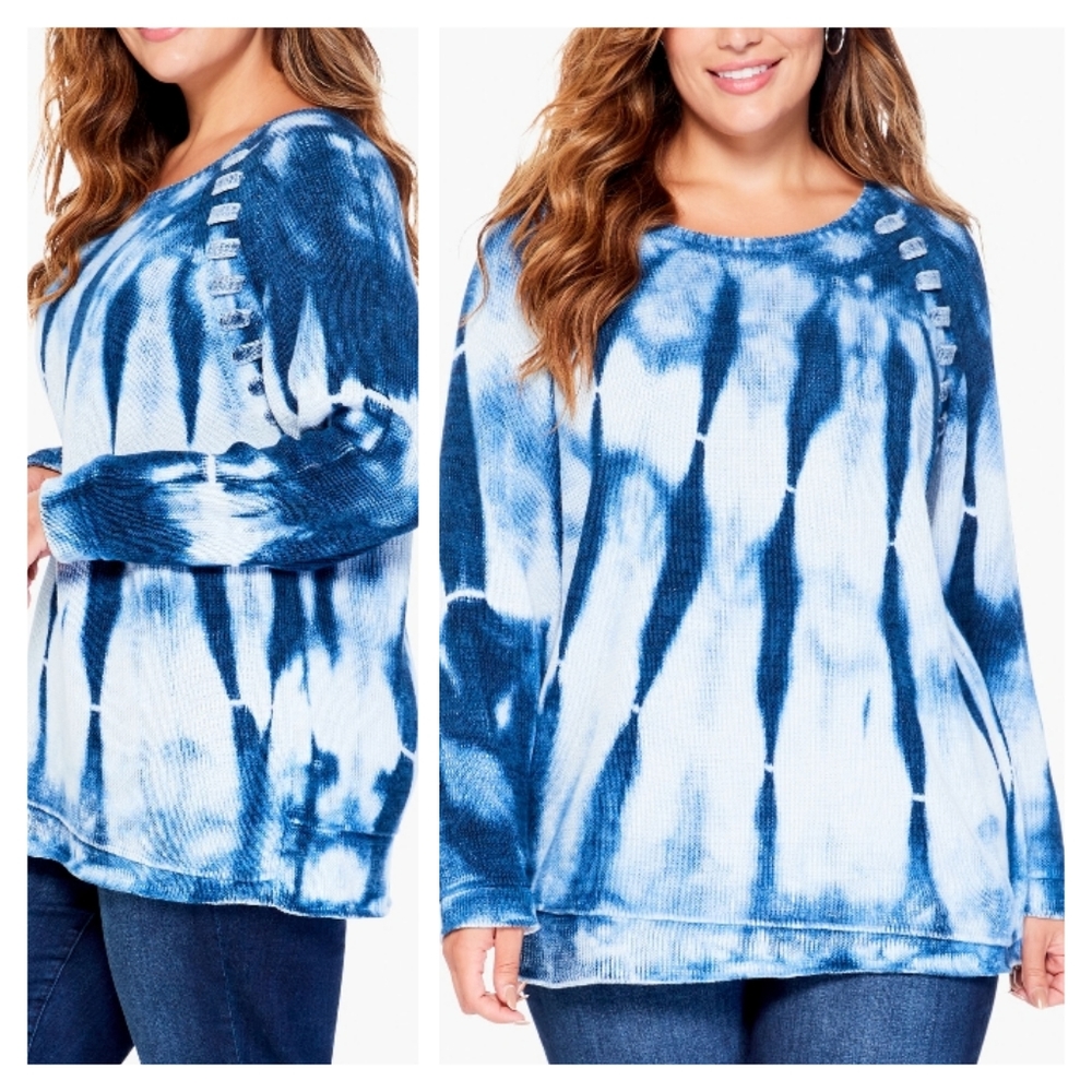 NIC+ZOE Blue Tie-Dye Crew Neck Sweater